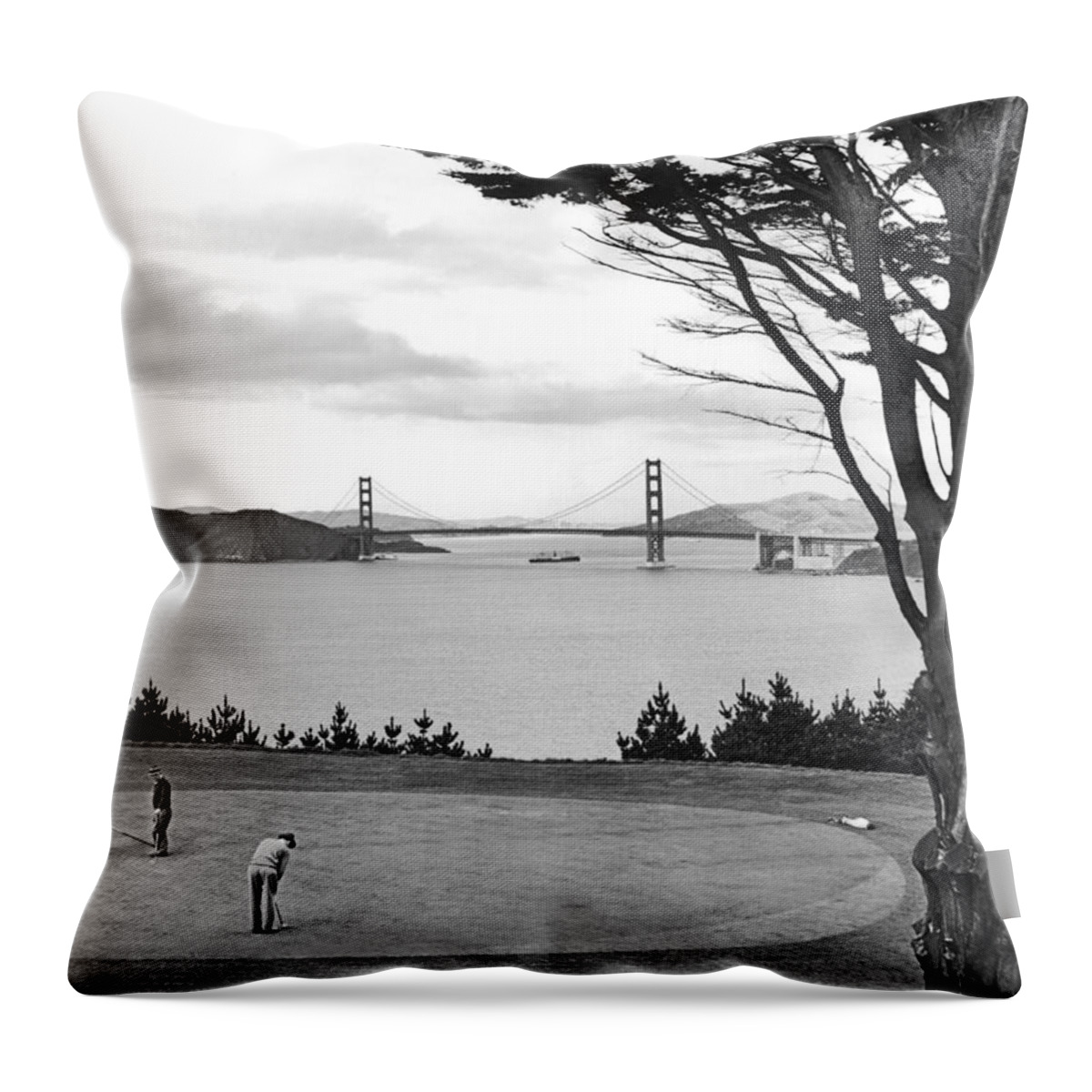 1930's Throw Pillow featuring the photograph Golf With View Of Golden Gate by Ray Hassman