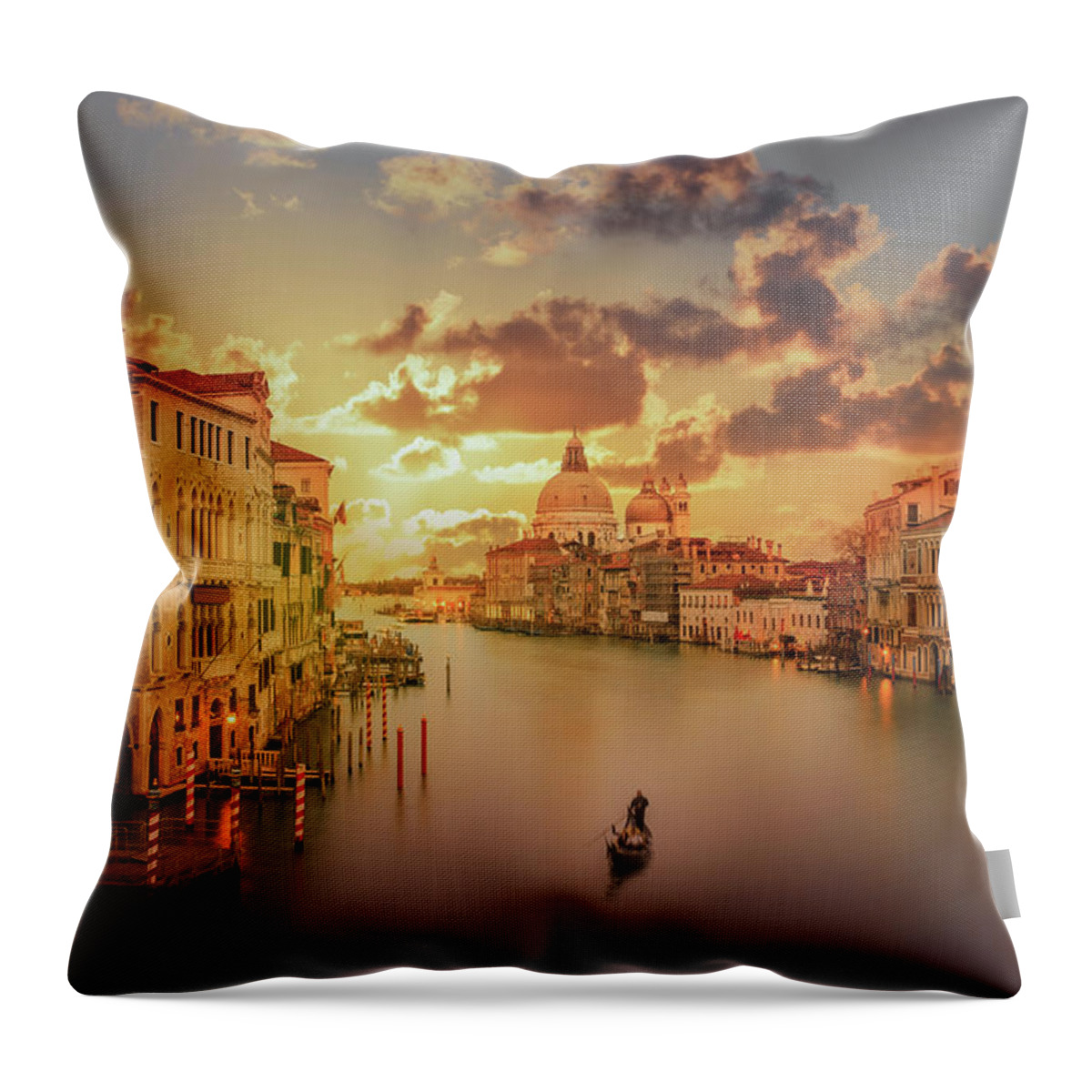 Tranquility Throw Pillow featuring the photograph Gondola In The Grand Canal At Sunset by Buena Vista Images