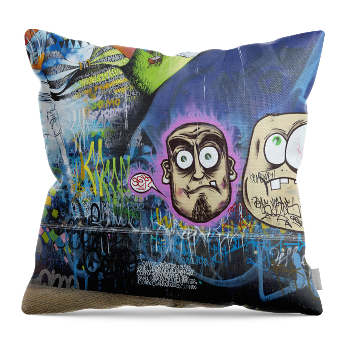 Chile Throw Pillow featuring the painting Graffiti Wall Art In Valparaiso, Chile by John Shaw