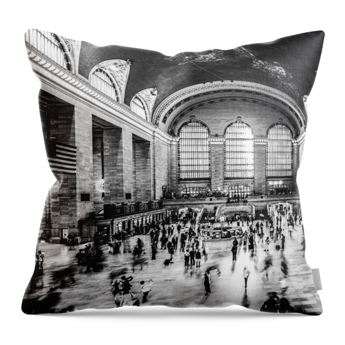 Nyc Throw Pillow featuring the photograph Grand Central Station -pano bw by Hannes Cmarits