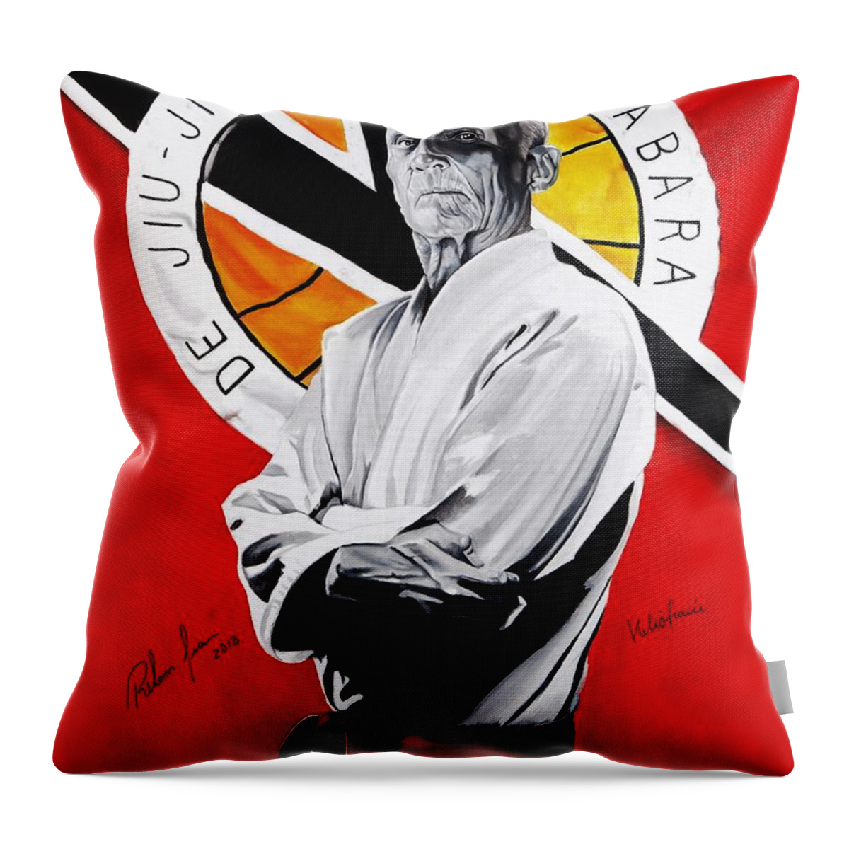Helio Throw Pillow featuring the painting Grand Master Helio Gracie by Brian Broadway