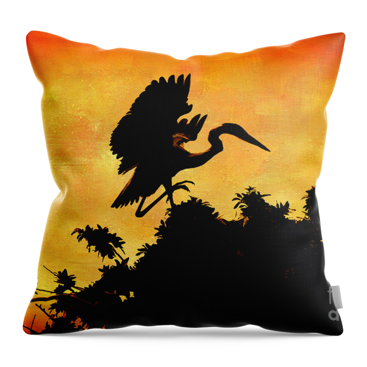 Heron Throw Pillow featuring the digital art Great Blue Silhouette by Jayne Carney