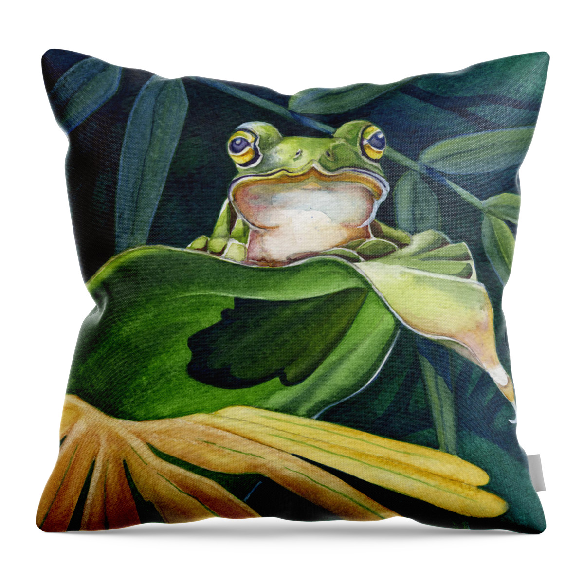 Frog Throw Pillow featuring the painting Great Pose by Lyse Anthony