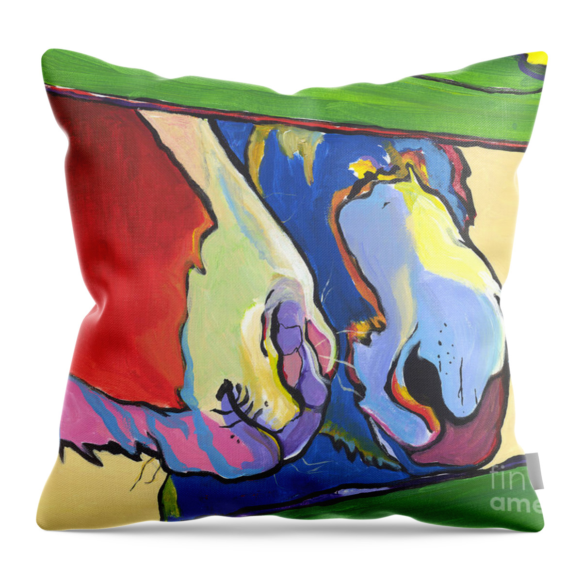 Pat Saunders-white Canvas Prints Throw Pillow featuring the painting Green Fence by Pat Saunders-White