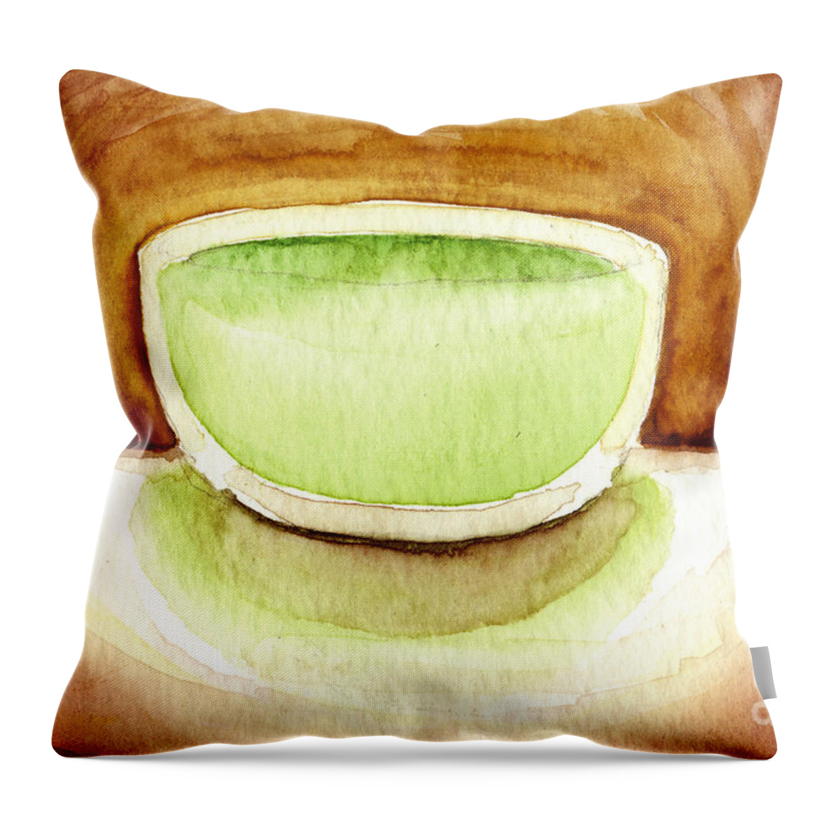 Cup Of Tea Throw Pillow featuring the painting Green Tea by Michelle Bien
