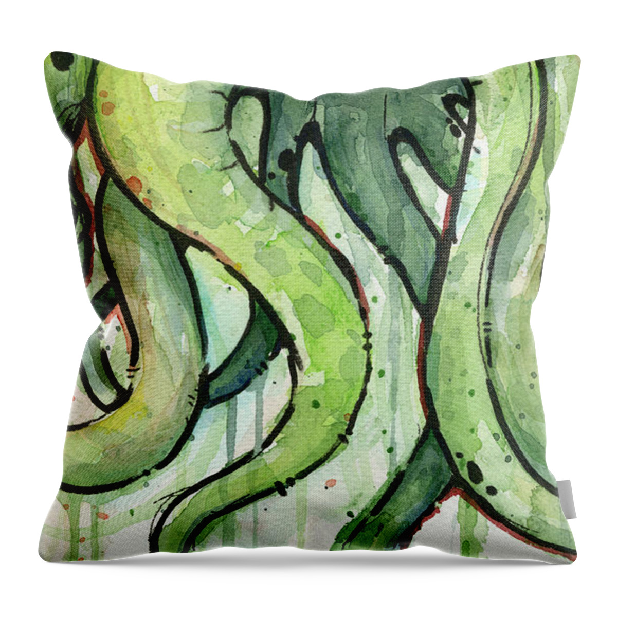 Cthulhu Throw Pillow featuring the painting Green Tentacles by Olga Shvartsur