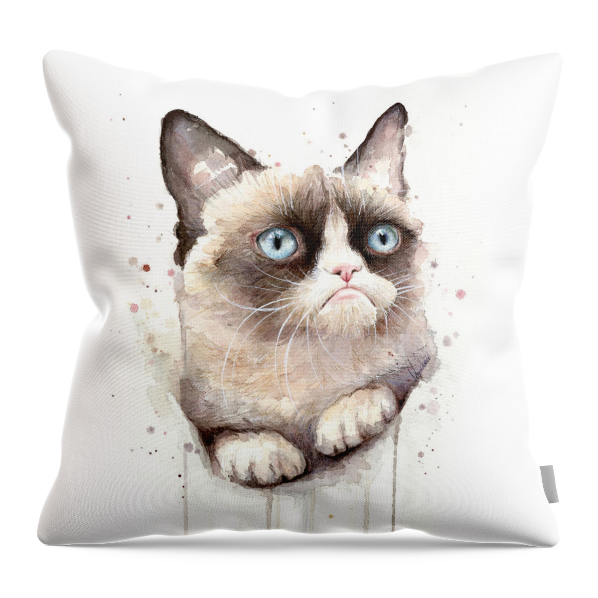 Grumpy Throw Pillow featuring the painting Grumpy Cat Watercolor by Olga Shvartsur