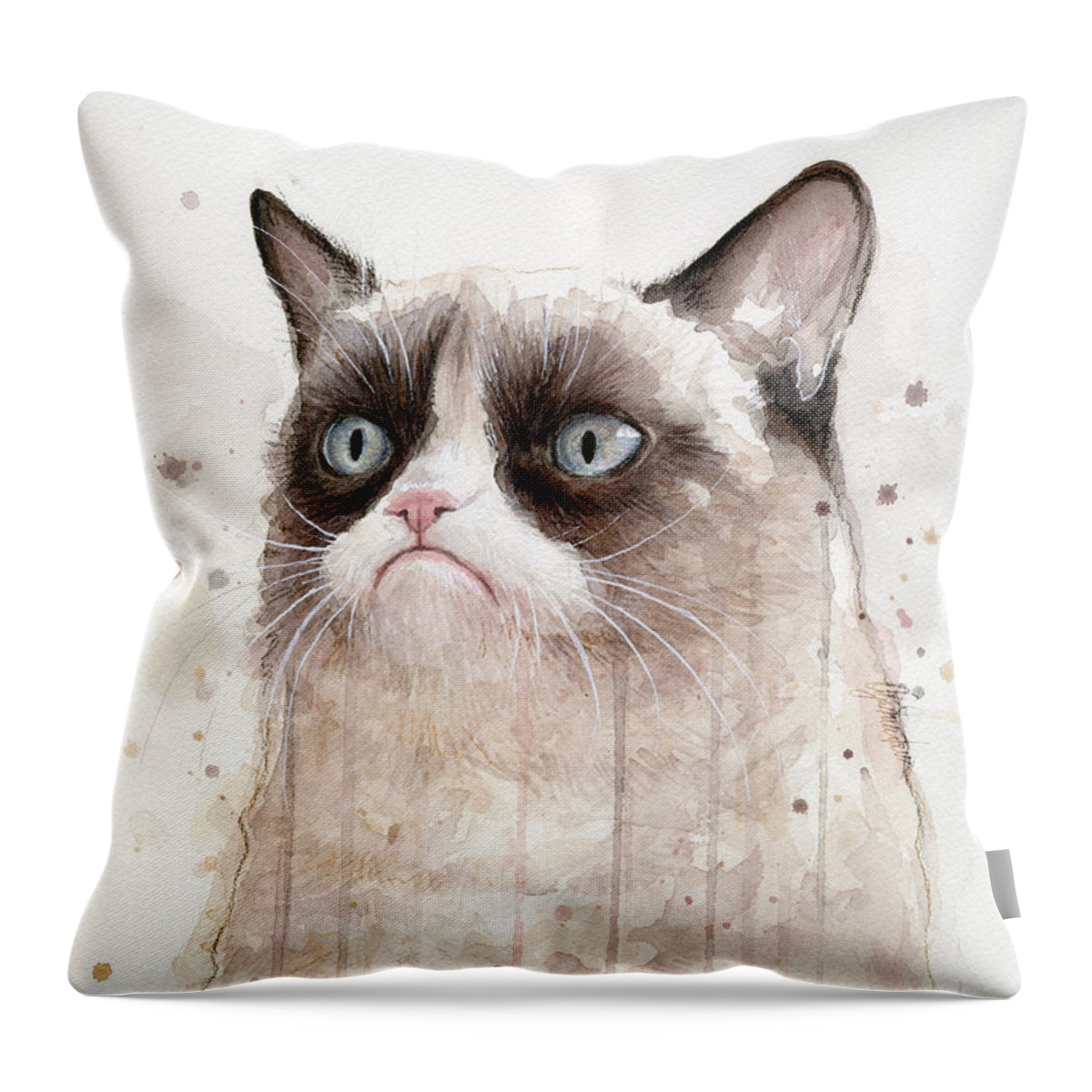 Grumpy Throw Pillow featuring the painting Grumpy Watercolor Cat by Olga Shvartsur