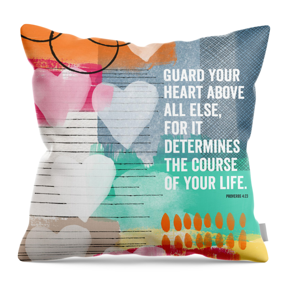 Proverbs Throw Pillow featuring the mixed media Guard Your Heart- contemporary scripture art by Linda Woods