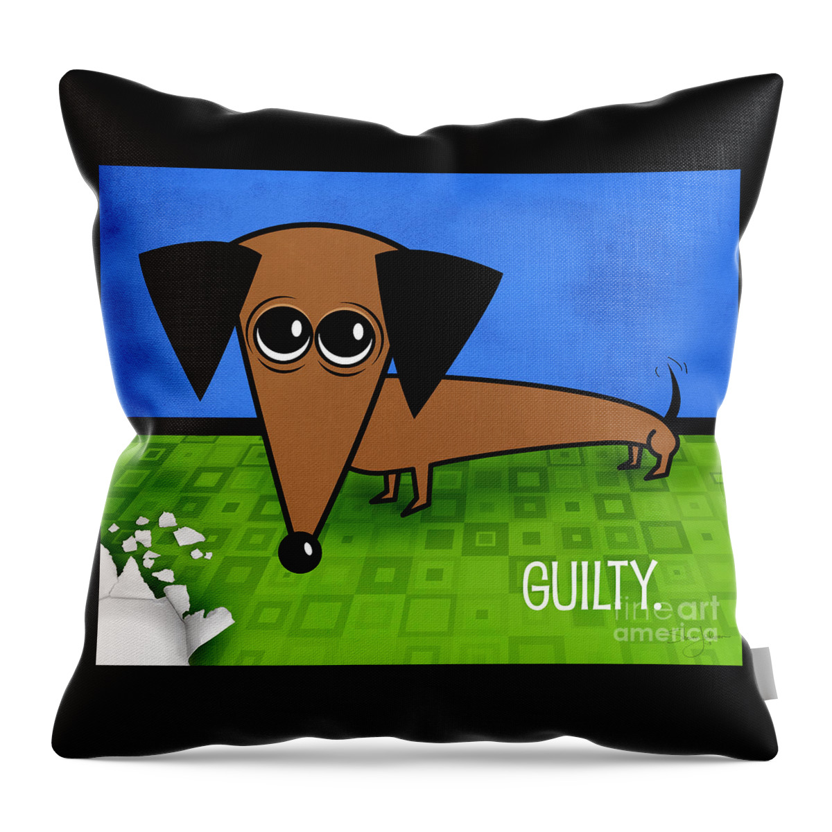 Dachshund Throw Pillow featuring the mixed media Guilty by Shevon Johnson