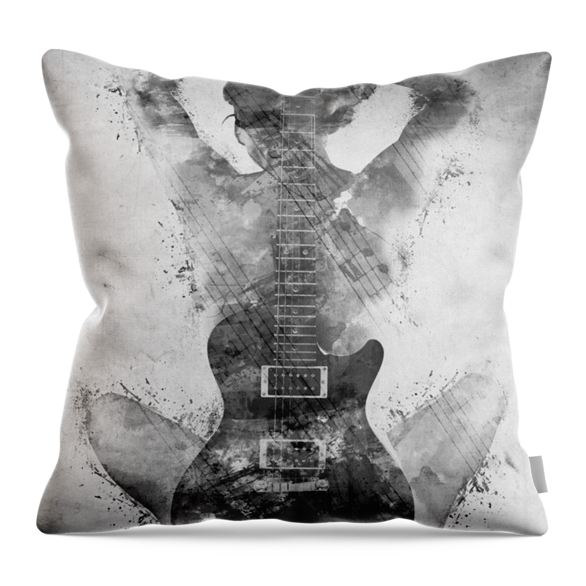 Guitar Throw Pillow featuring the digital art Guitar Siren in Black and White by Nikki Smith