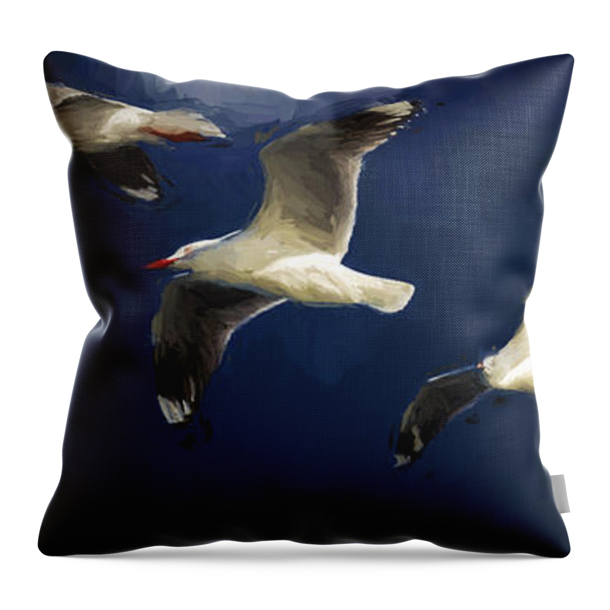 Silver Gulls In Flight Throw Pillow featuring the photograph Gulls up the wall by Sheila Smart Fine Art Photography