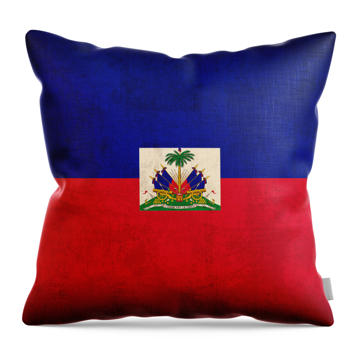 Haiti Throw Pillow featuring the mixed media Haiti Flag Vintage Distressed Finish by Design Turnpike