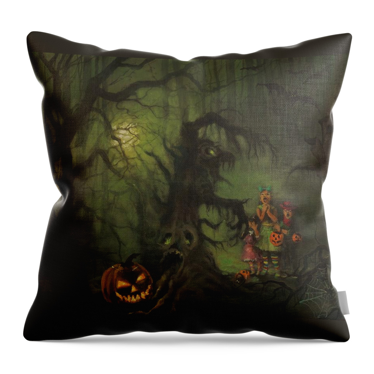 Bats Throw Pillow featuring the painting Halloween Shortcut by Tom Shropshire