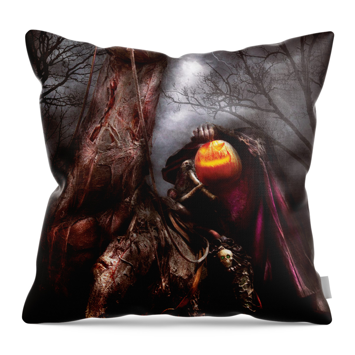 Savad Throw Pillow featuring the photograph Halloween - The Headless Horseman by Mike Savad