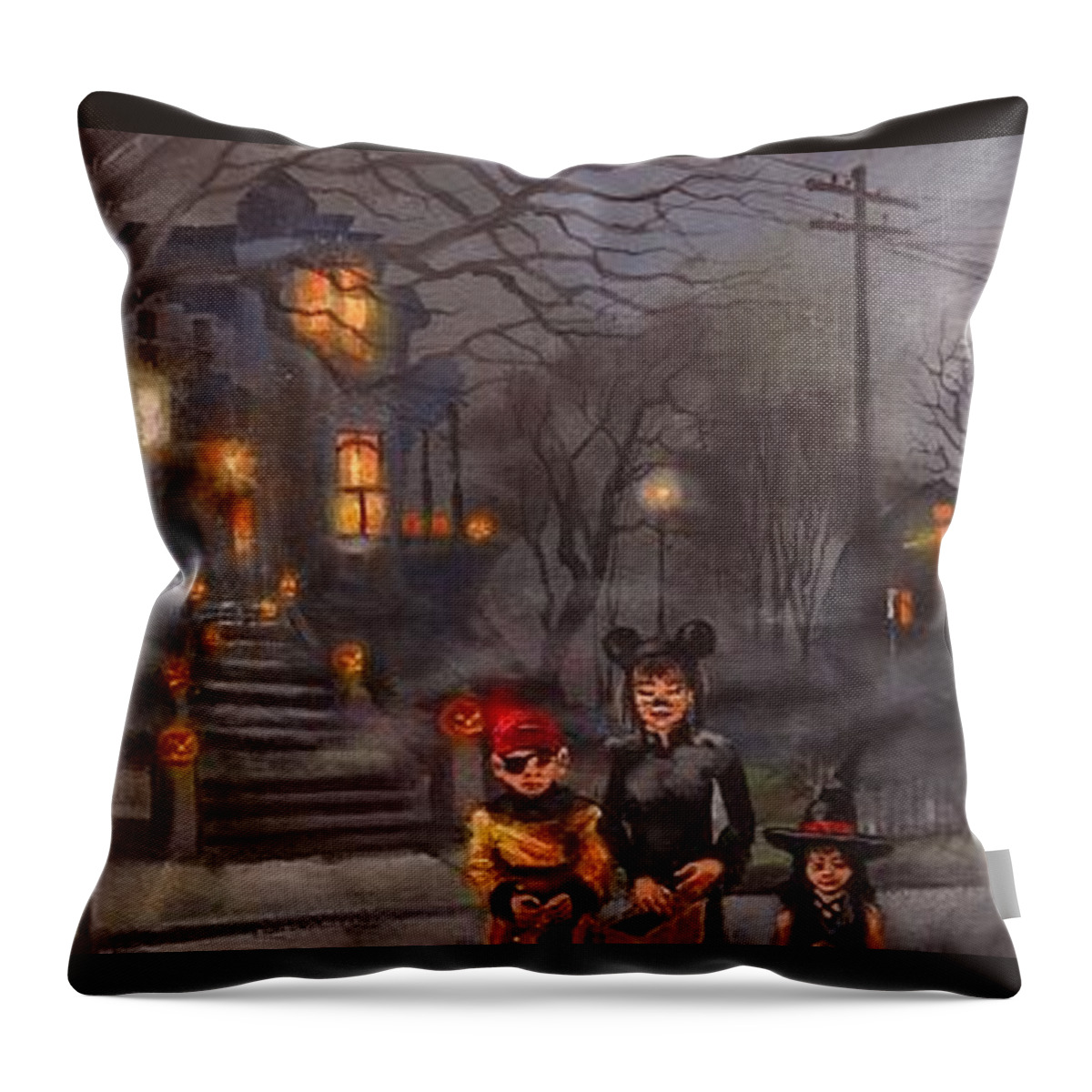 Full Moon Throw Pillow featuring the painting Halloween Trick or Treat by Tom Shropshire