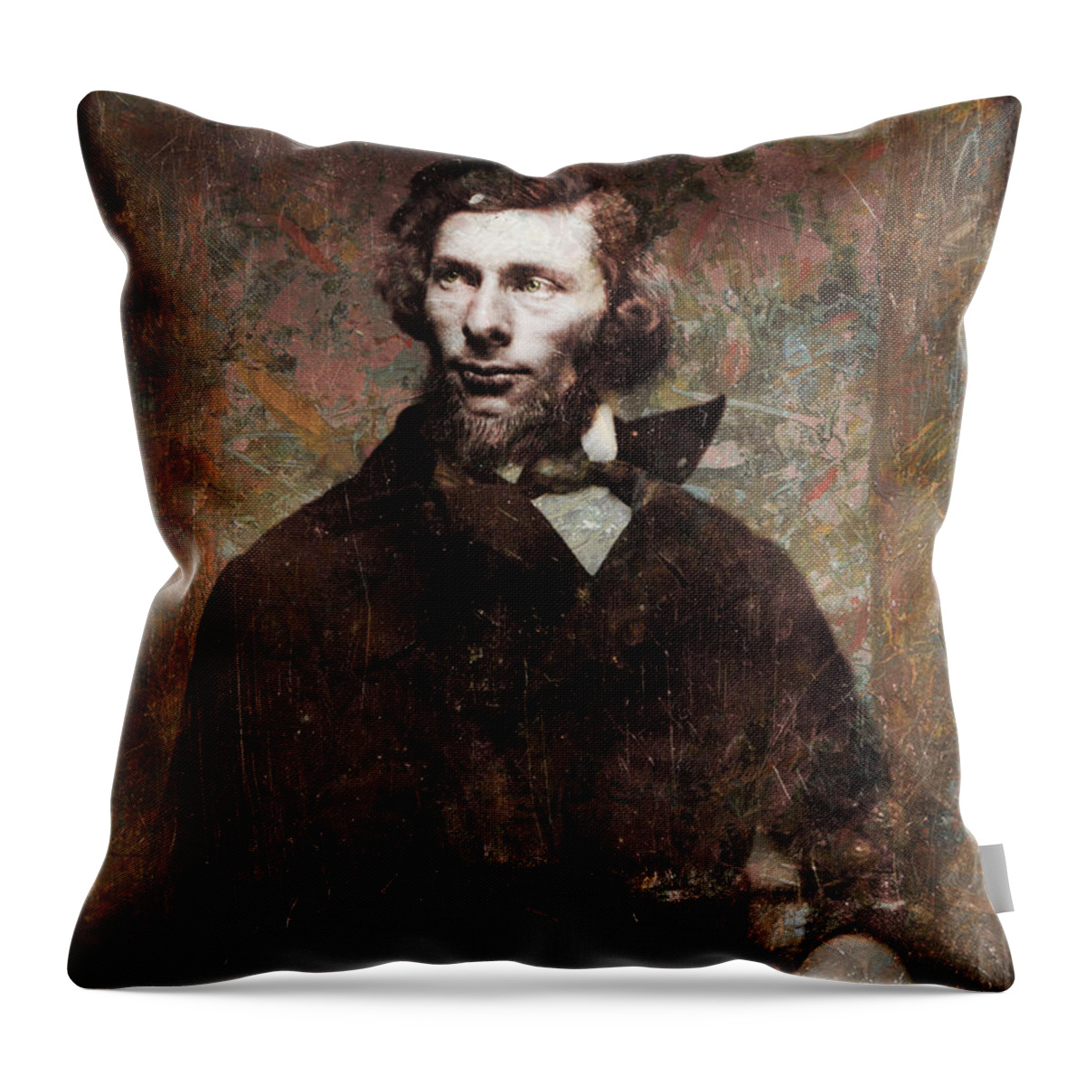 Daguerrotype Throw Pillow featuring the painting Handsome Fellow 4 by James W Johnson