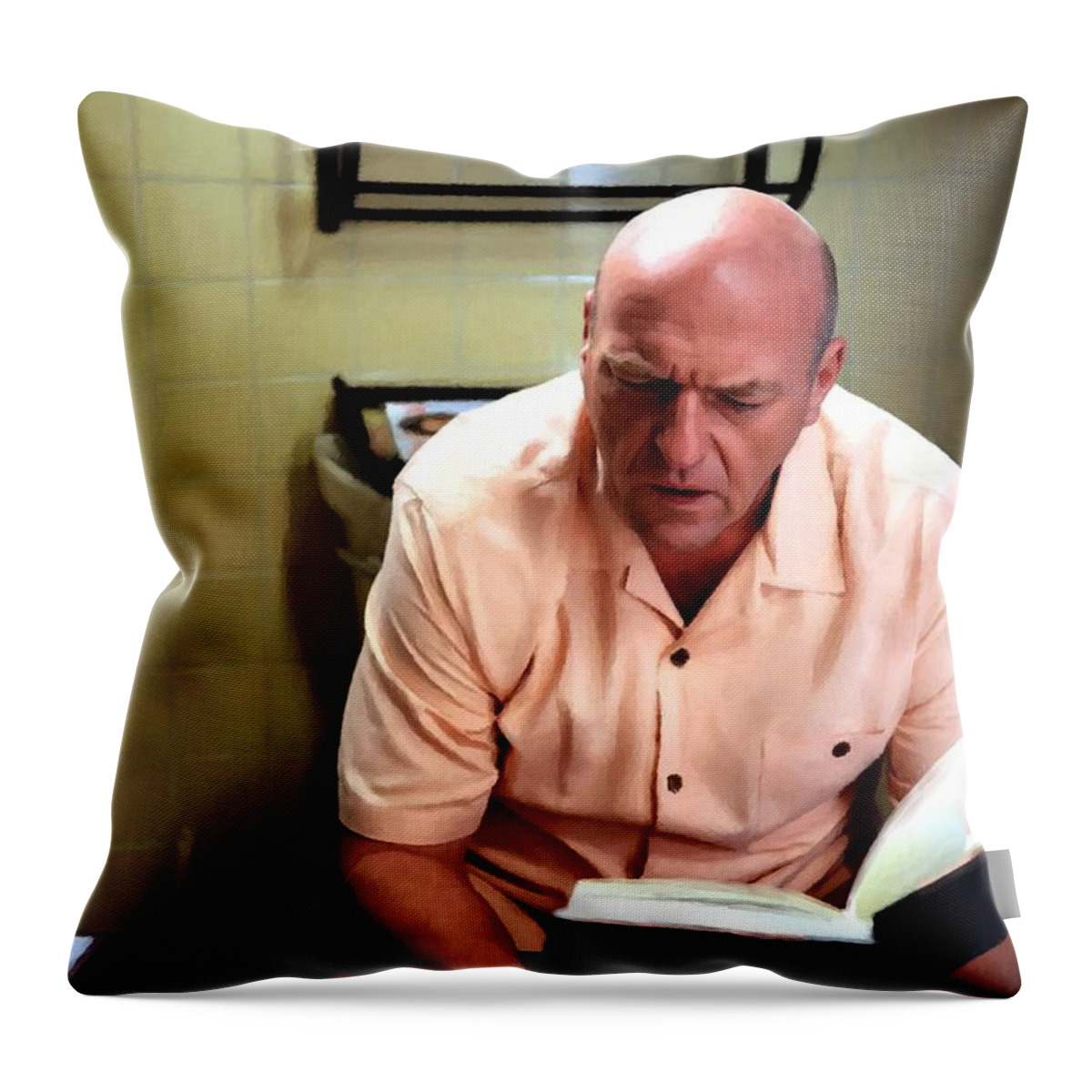  Throw Pillow featuring the digital art Hank Schrader sitting on WC Breking Bad - Last Season and Last Scene by Gabriel T Toro