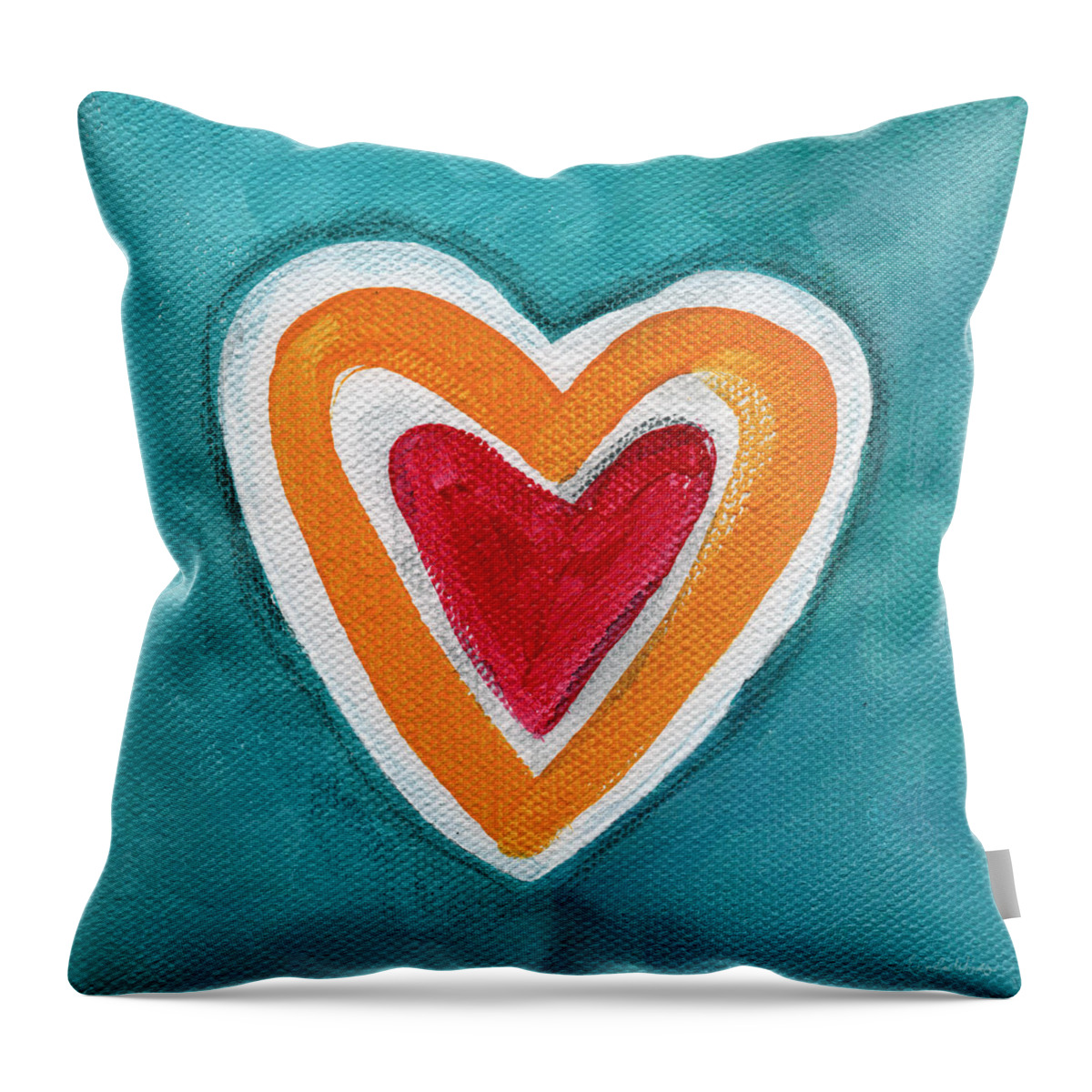 Love Hearts Romance Family Valentine Painting Heart Painting Blue Orange White Red Watercolor Ink Pop Art Bold Colors Bedroom Art Kitchen Art Living Room Art Gallery Wall Art Art For Interior Designers Hospitality Art Set Design Wedding Gift Art By Linda Woods Kids Room Art Dorm Room Pillow Throw Pillow featuring the painting Happy Love by Linda Woods
