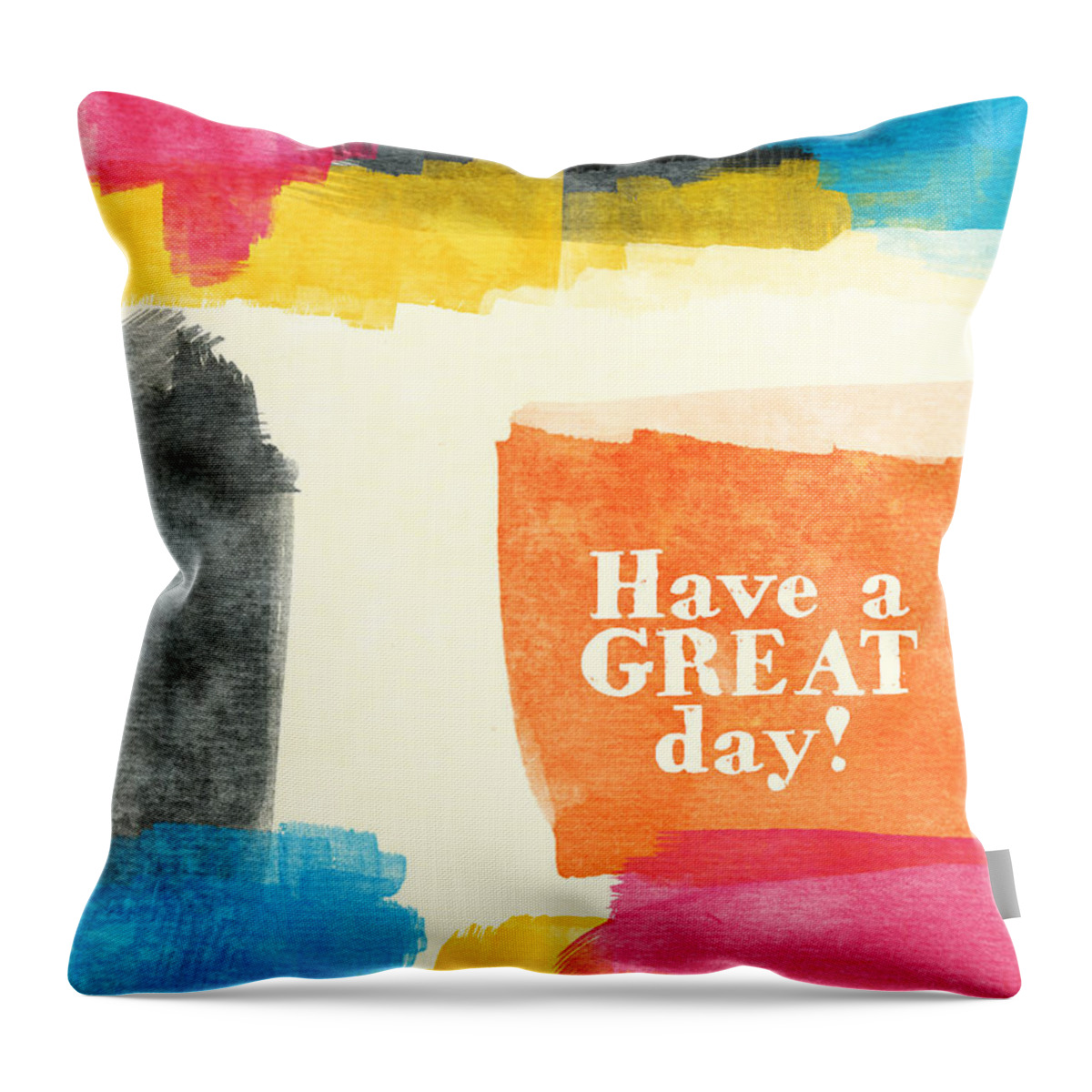 Greeting Card Throw Pillow featuring the mixed media Have A Great Day- Colorful Greeting Card by Linda Woods