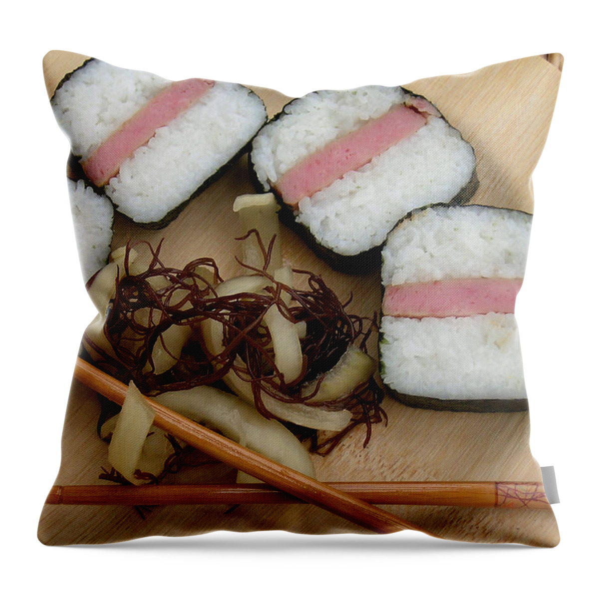 Spam Throw Pillow featuring the photograph Hawaiian Spam Musubi by James Temple