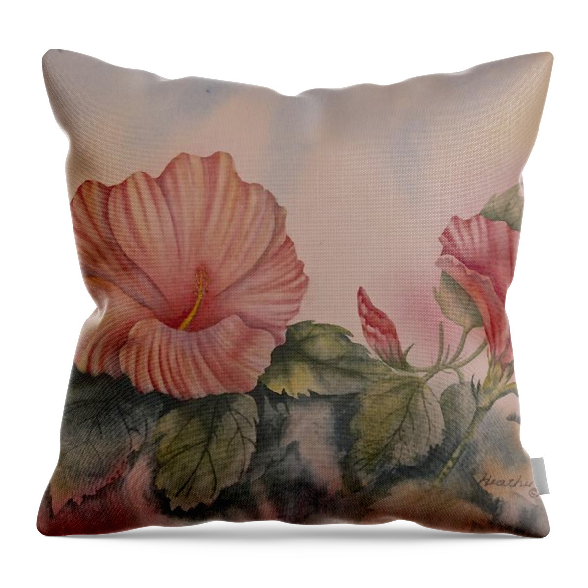 Hibiscus Throw Pillow featuring the painting Hibiscus by Heather Gallup