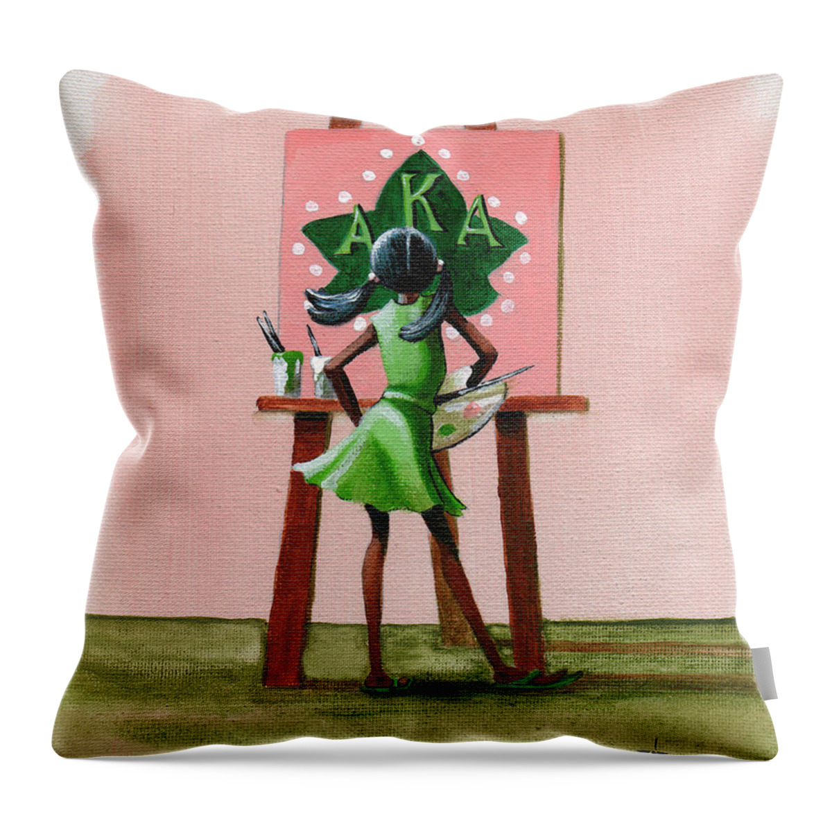 Girl Throw Pillow featuring the painting Hmmm A Little More PINK by Jerome White