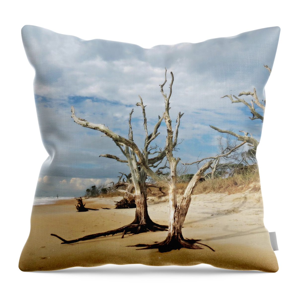 Landscape Throw Pillow featuring the photograph Hobcaw Boneyard Beach by Deborah Smith