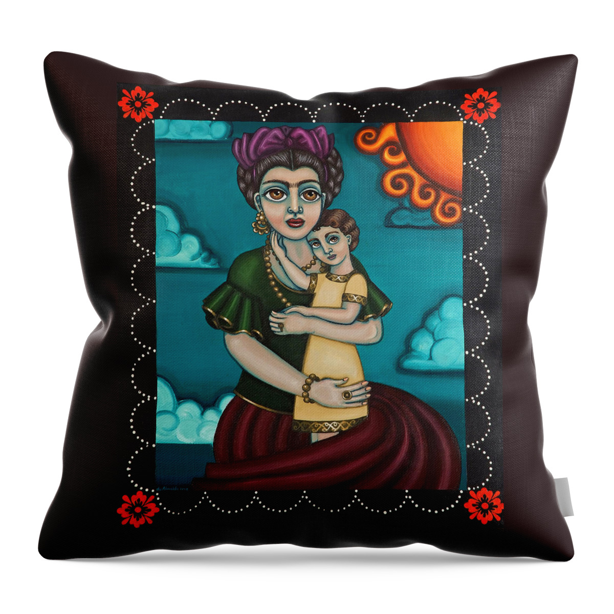 Folk Art Throw Pillow featuring the painting Holding Diegito by Victoria De Almeida