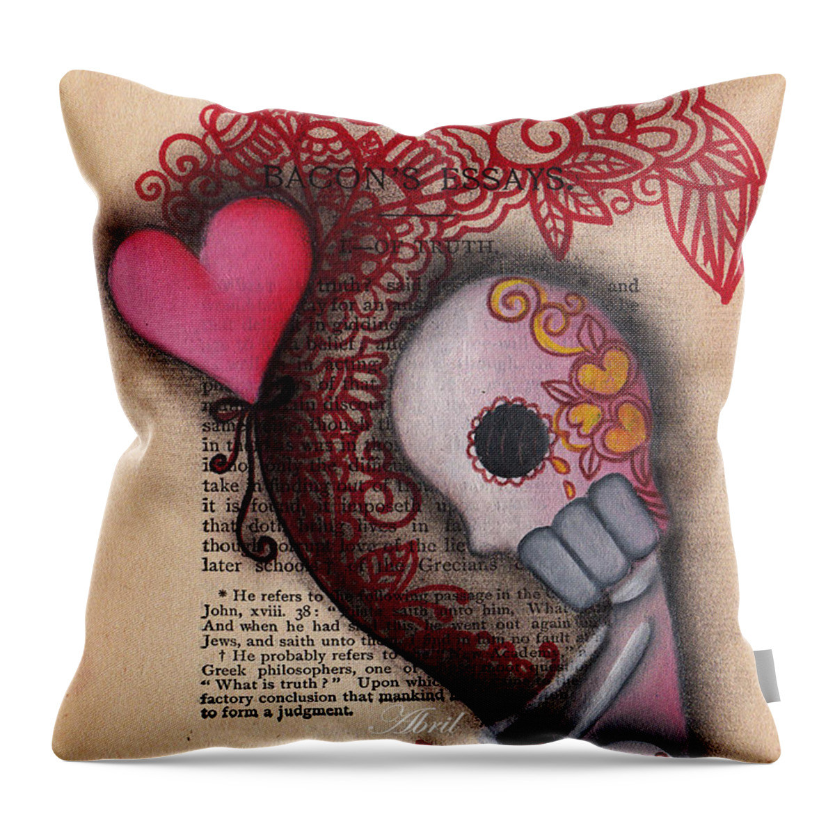 Day Of The Dead Throw Pillow featuring the painting Holding On by Abril Andrade
