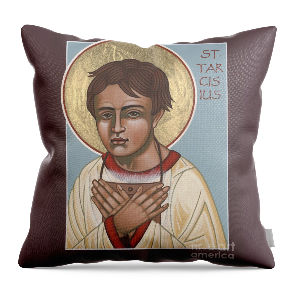 St. Tarcisius Throw Pillow featuring the painting Holy Martyr St. Tarcisius Patron of Altar Servers 271 by William Hart McNichols