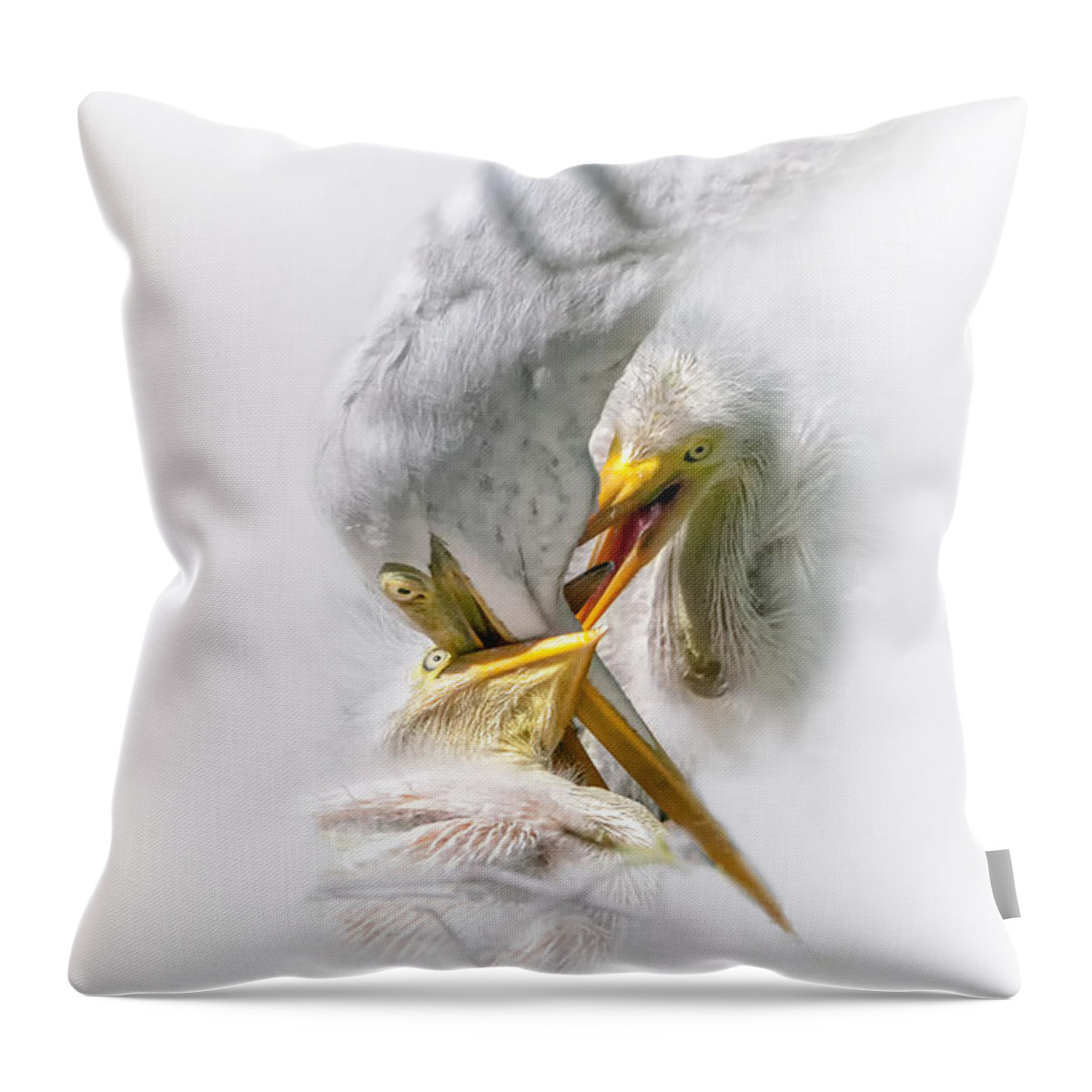 Great White Heron Throw Pillow featuring the photograph Home Delivery by Ghostwinds Photography