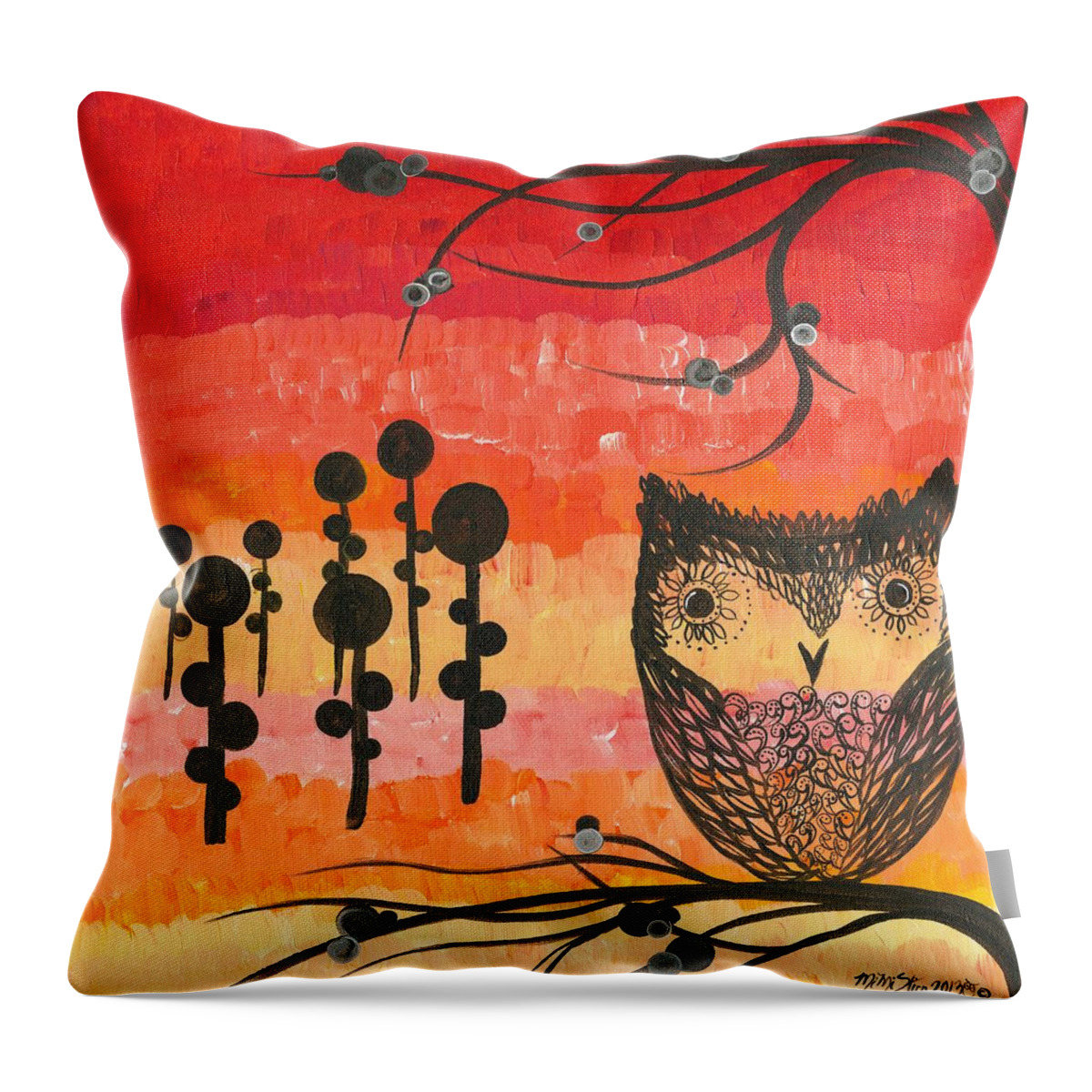 Owls Throw Pillow featuring the painting Hoolandia Contrast 01 by MiMi Stirn