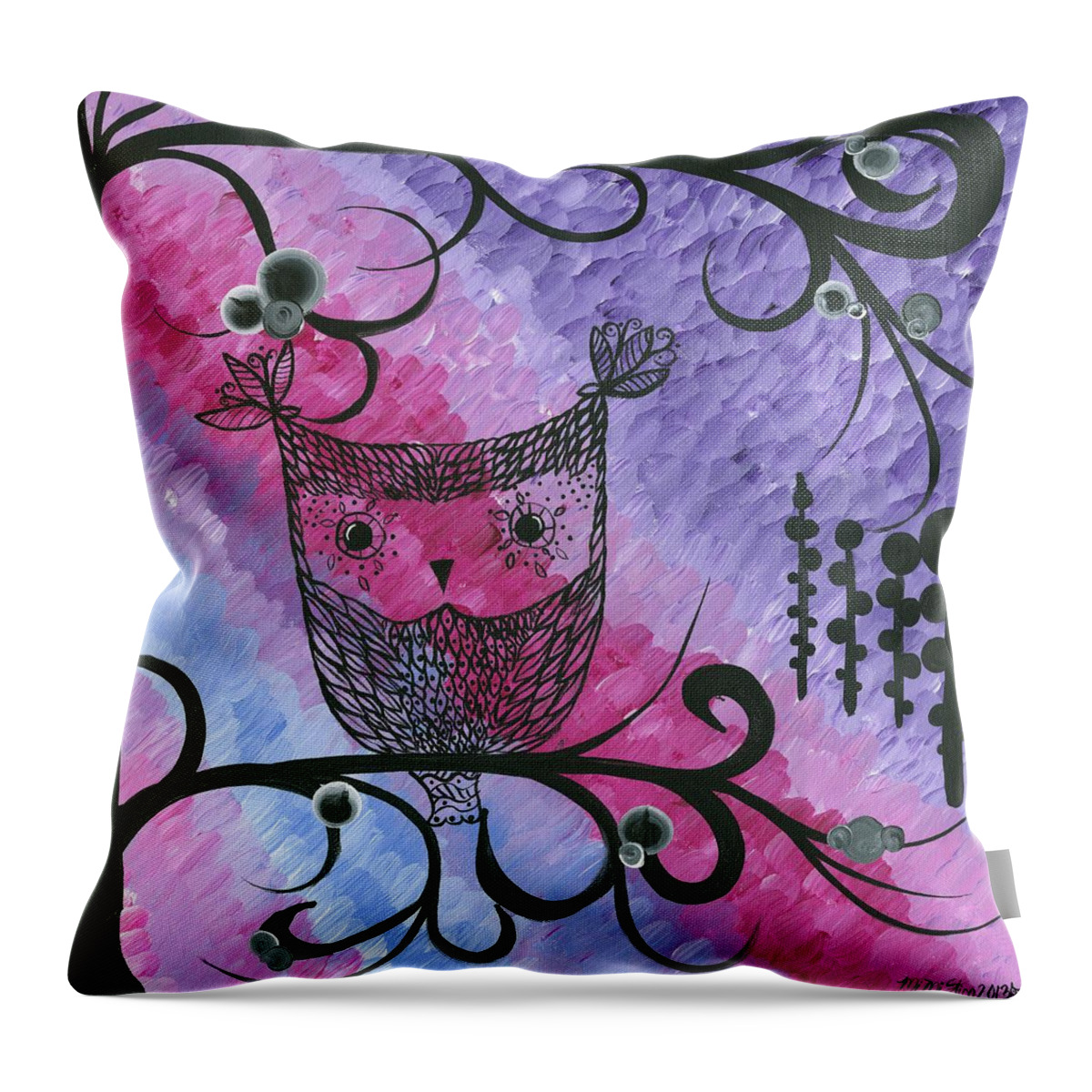 Owls Throw Pillow featuring the painting Hoolandia Contrasts 03 by MiMi Stirn