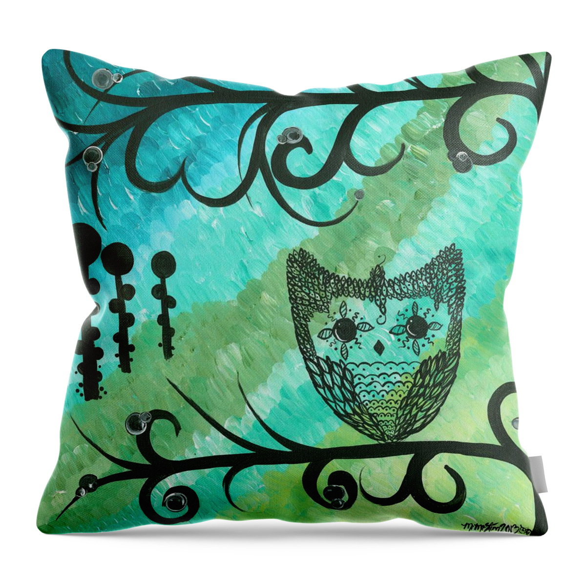 Owls Throw Pillow featuring the painting Hoolandia Contrasts 04 by MiMi Stirn