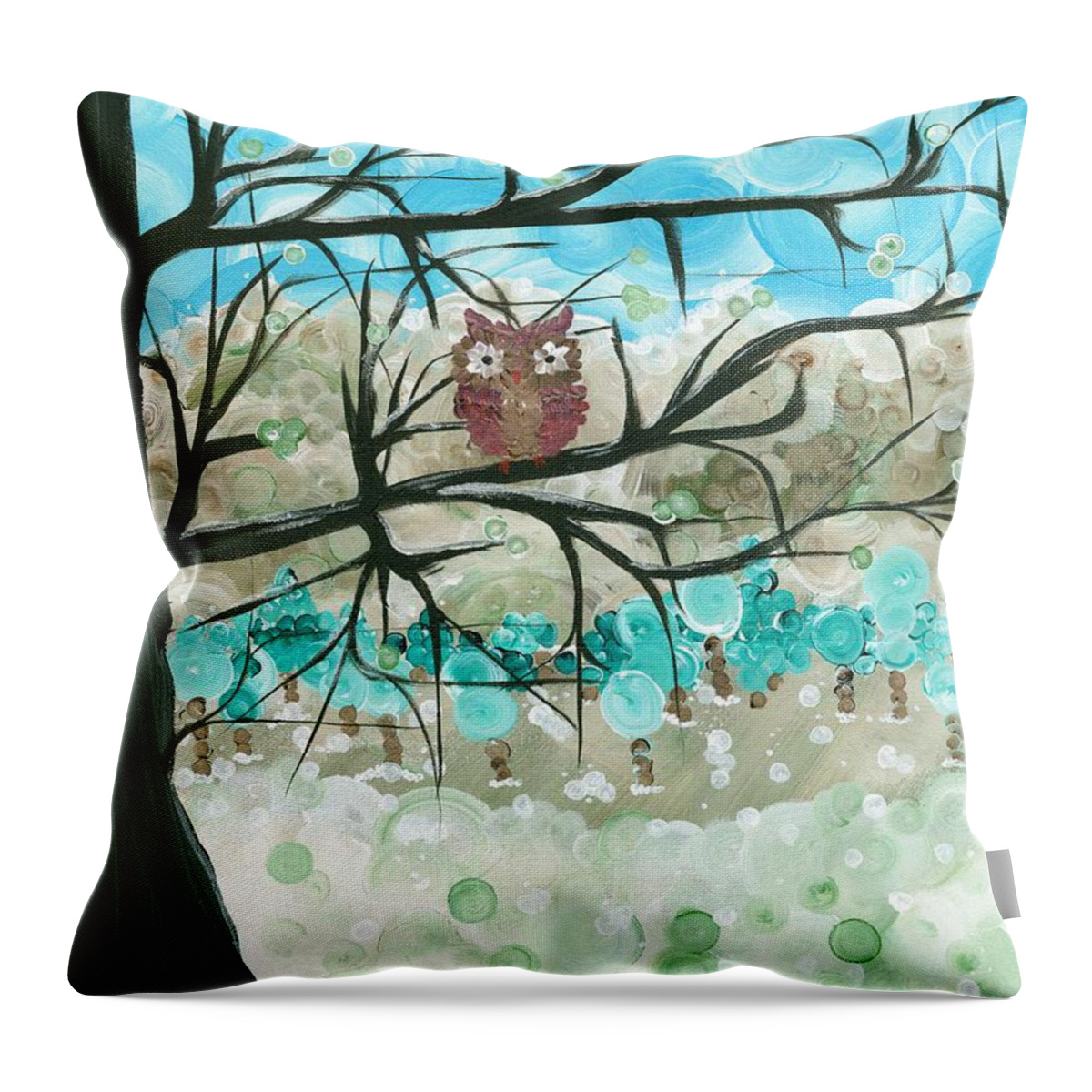 Owls Throw Pillow featuring the painting Hoolandia Seasons - Winter by MiMi Stirn