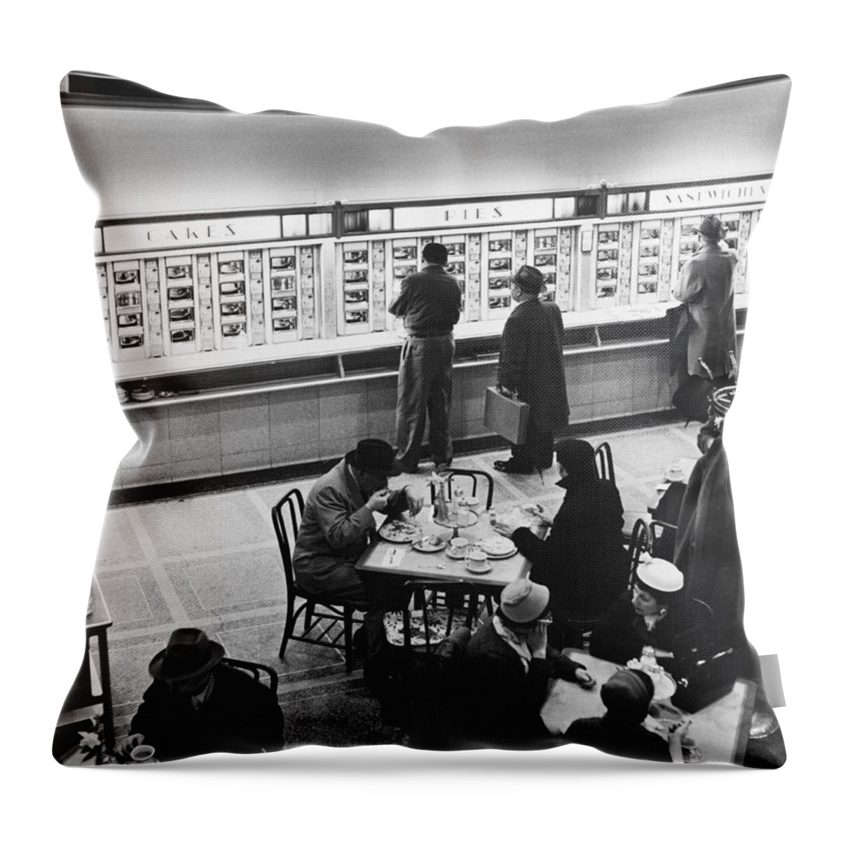 Historic Throw Pillow featuring the photograph Horn & Hardart Automat, Nyc, 1957 by Albert Mozell