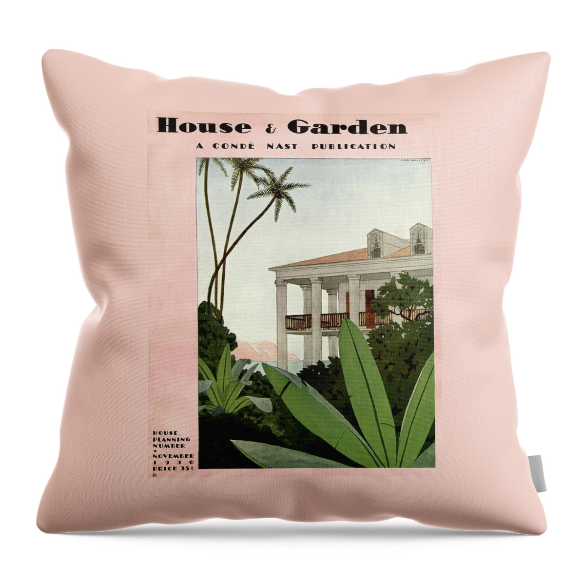 House & Garden Cover Illustration Throw Pillow