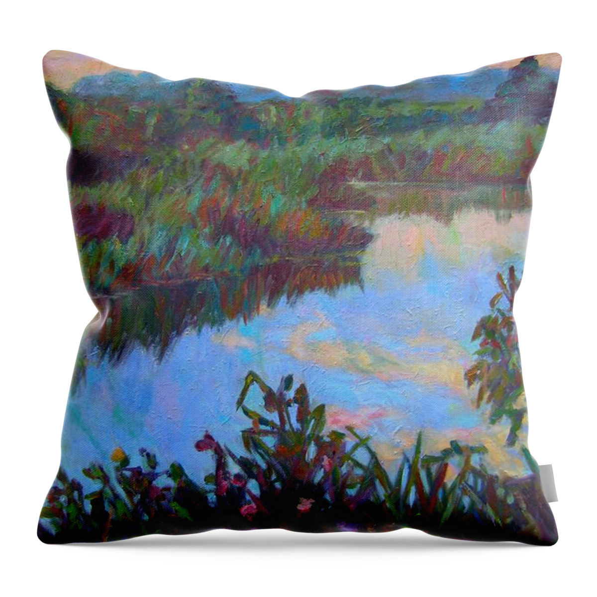 Landscape Throw Pillow featuring the painting Huckleberry Line Trail Rain Pond by Kendall Kessler