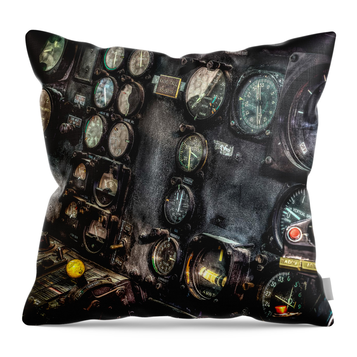 Huey Instrument Panel Throw Pillow featuring the photograph Huey Instrument Panel 2 by David Morefield