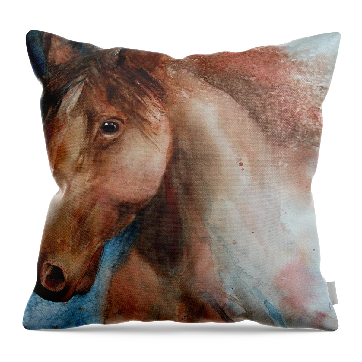 Horse Throw Pillow featuring the painting Hunter by Ruth Kamenev