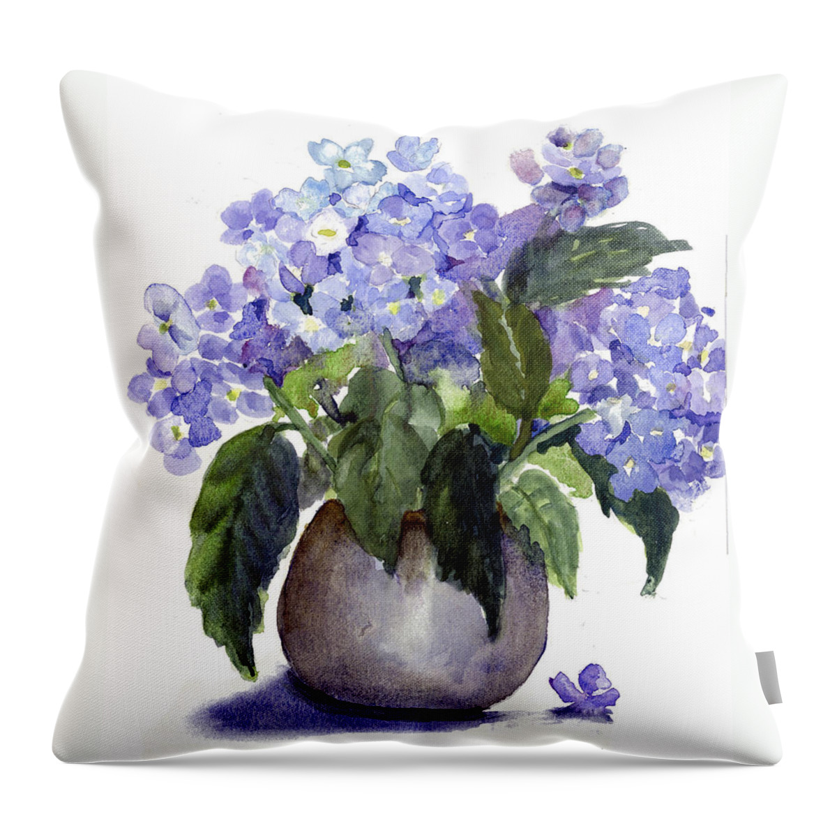 Still Life Throw Pillow featuring the painting Hydrangeas in Pewter by Maria Hunt