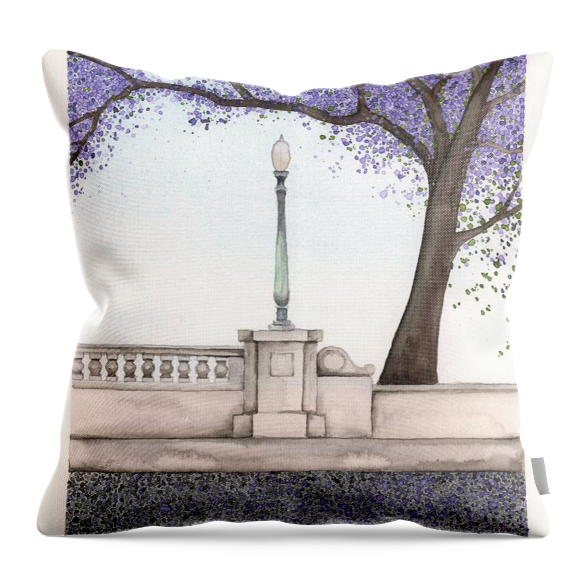 Jacaranda Throw Pillow featuring the painting Hyperion Bridge by Hilda Wagner
