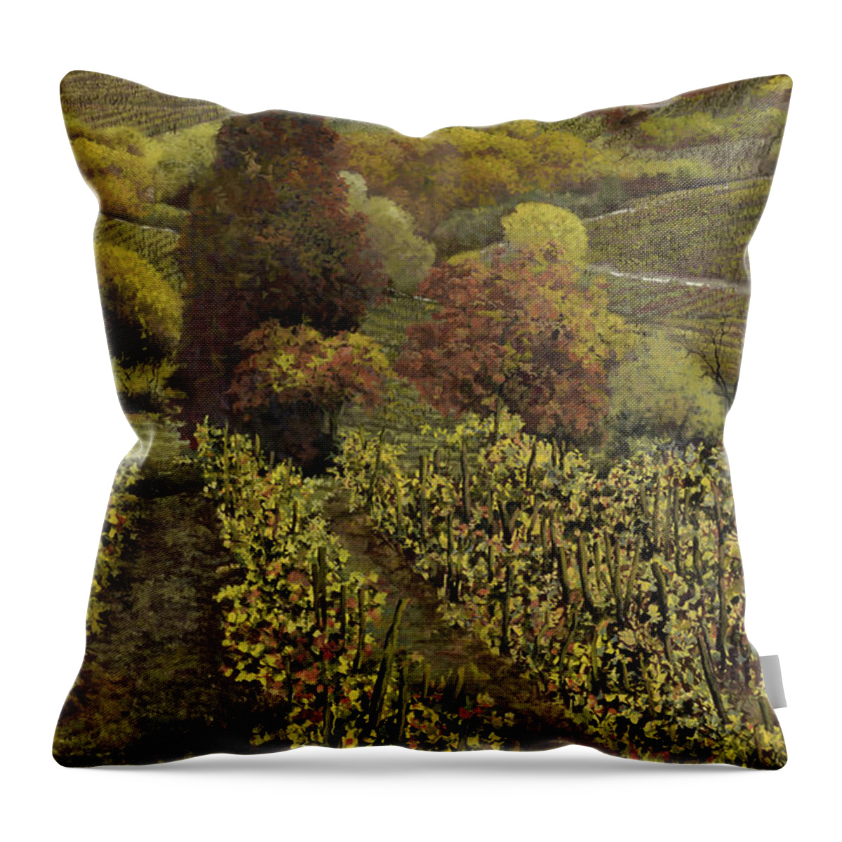 Vineyard Throw Pillow featuring the painting I filari in autunno by Guido Borelli