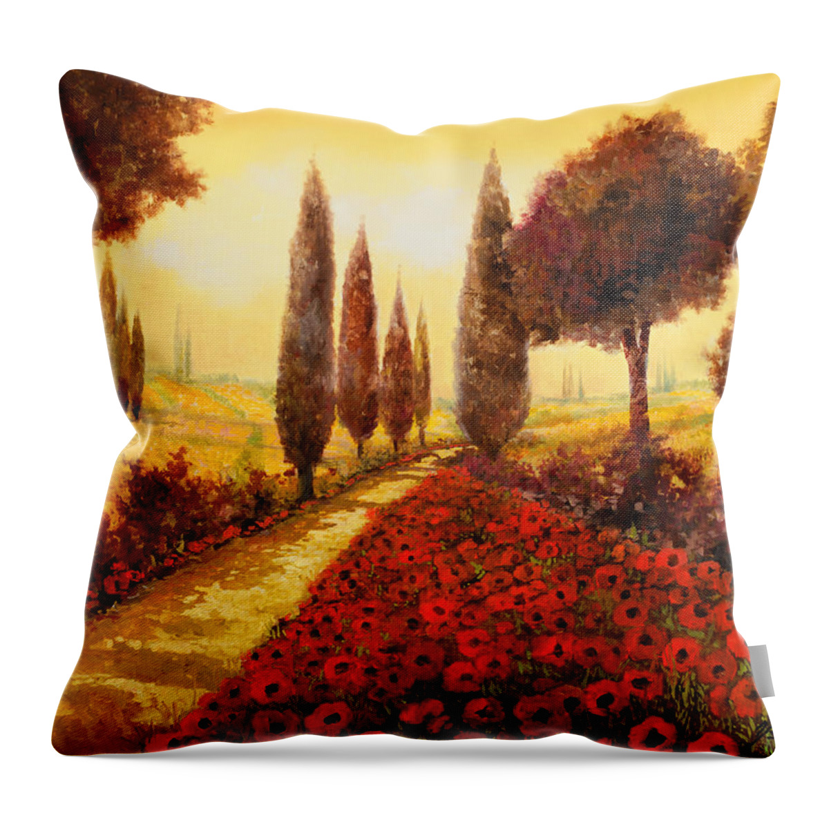 Poppy Fields Throw Pillow featuring the painting I Papaveri In Estate by Guido Borelli