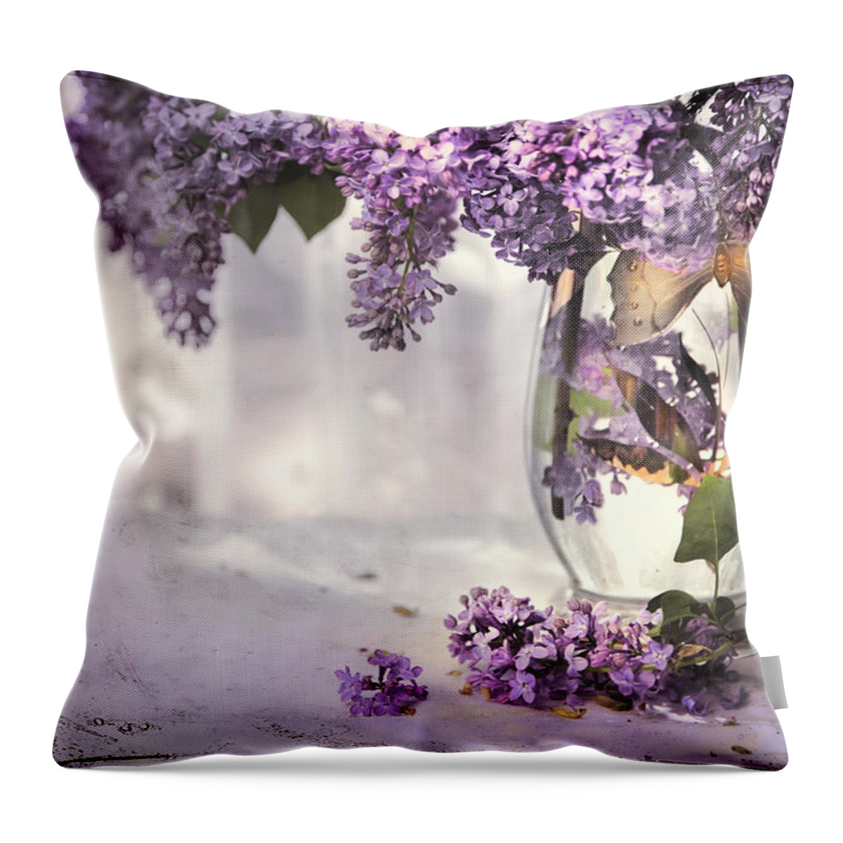 Lilacs Throw Pillow featuring the photograph I Picked A Bouquet Of Lilacs Today by Theresa Tahara