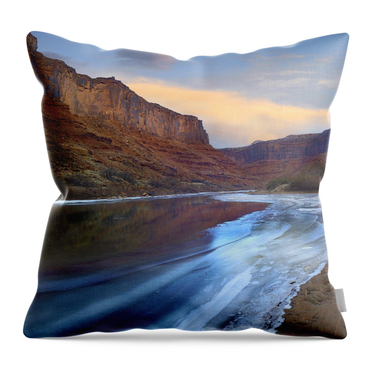 00175504 Throw Pillow featuring the photograph Ice On The Colorado River in Cataract Canyon by Tim Fitzharris