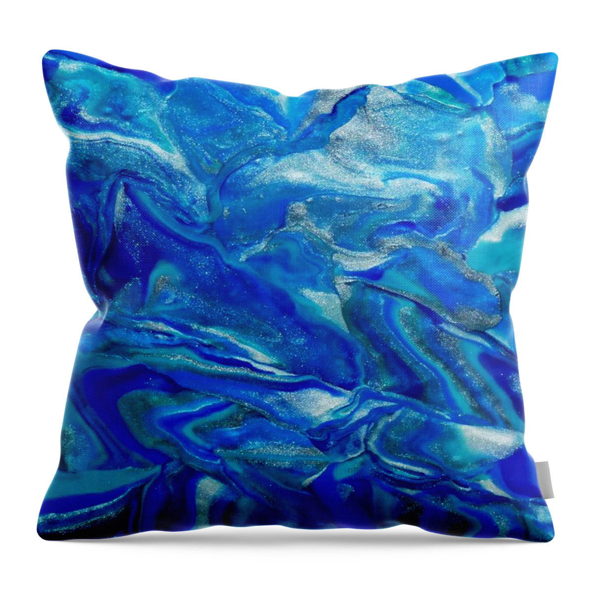 Abstract Throw Pillow featuring the mixed media Icy Blue by Deborah Stanley