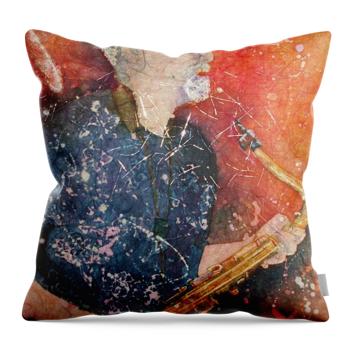 Watercolor Throw Pillow featuring the painting If Rich Played Sax by Carol Losinski Naylor