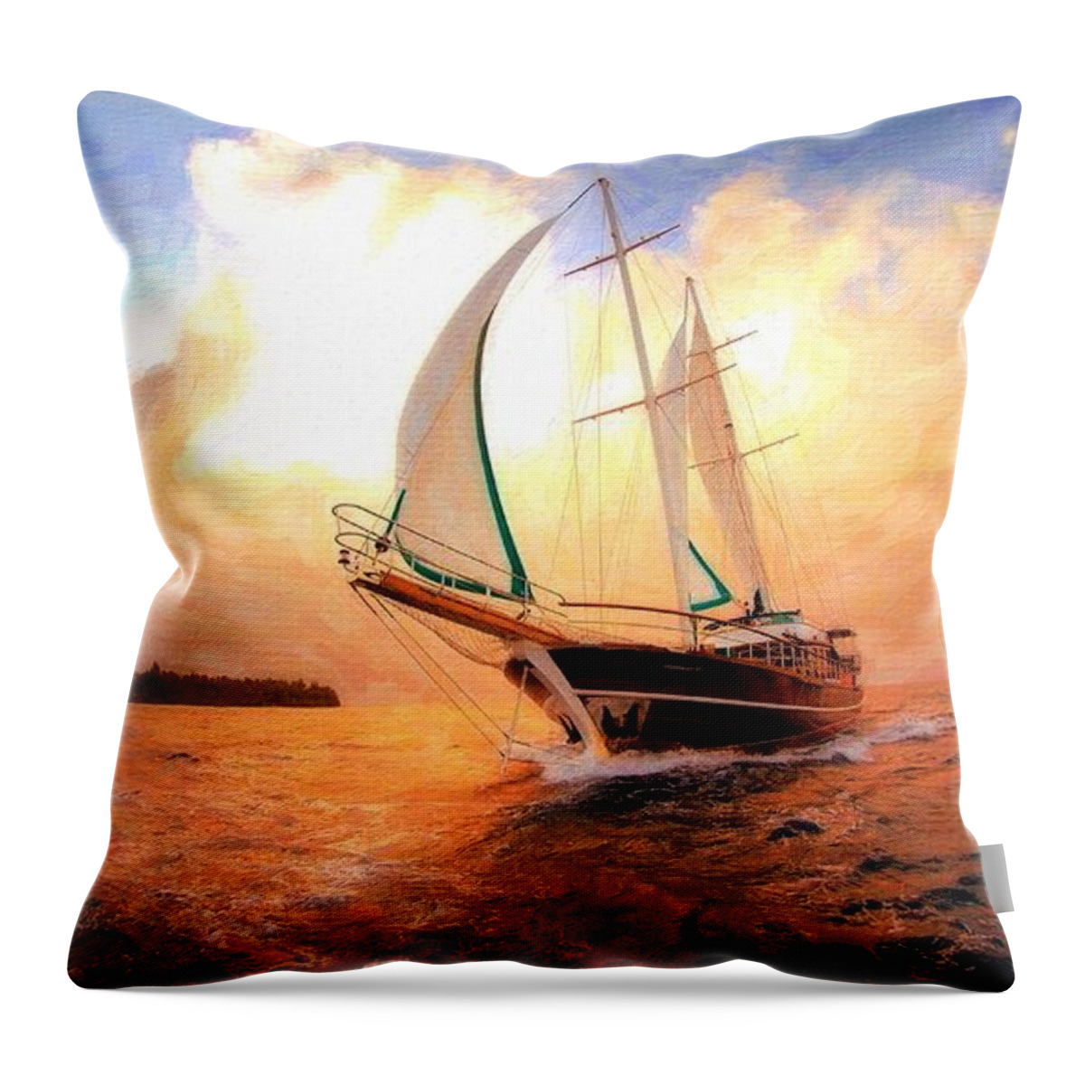 Full Sail Throw Pillow featuring the digital art In Full sail - oil painting edition by Lilia D